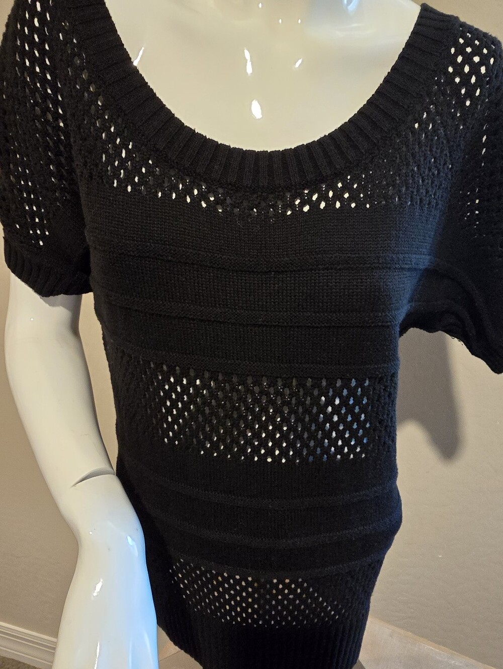 Guess Black Open-Knit Short Sleeve Sweater